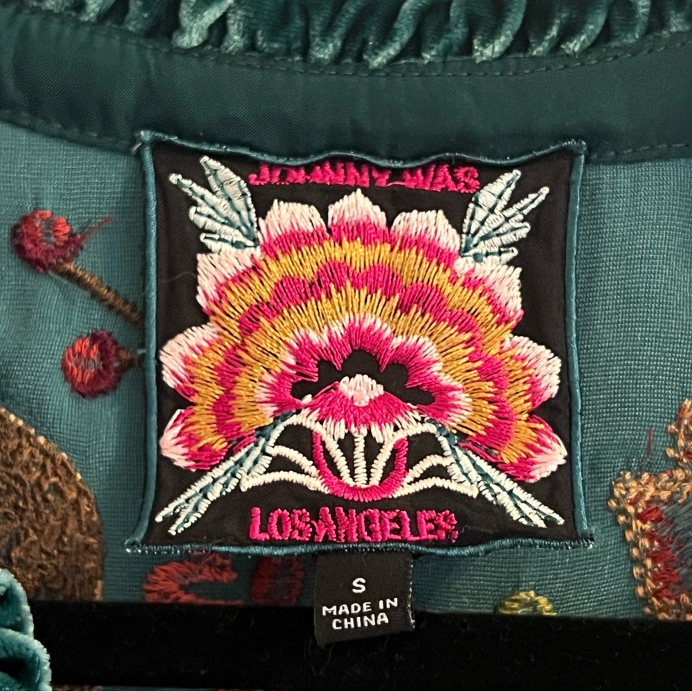 Johnny Was Teal Floral Embroidered Blouse - Picture 8 of 8